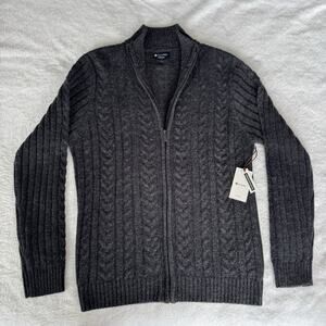 Sperry Men's Cable-Knit Full Zip Sweater Charcoal Heather Acrylic Wool Size S